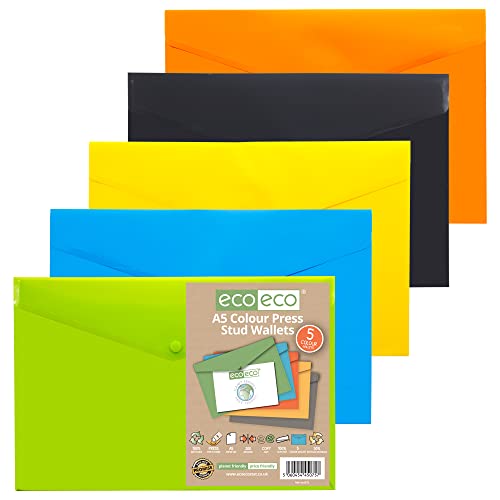 eco-eco A5 50% Recycelt Verschiedene Farben Press Stud Wallets (Packung mit 5) von eco-eco