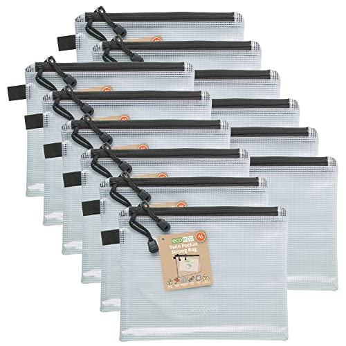 eco-eco A5 90% Recycelt Twin Tasche Klar Transparente Starke Tasche mit Schwarzem Reißverschluss (Packung mit 12) von eco-eco