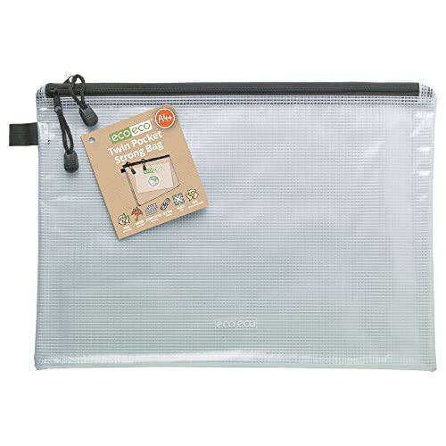 eco-eco A5 90% Recycelt Twin Tasche Klar Transparente Starke Tasche mit Schwarzem Reißverschluss eco061 von eco-eco