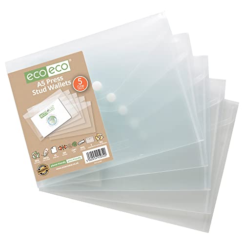 eco-eco A5 95% Recycelt Klar Transparente Press Stud Wallets (Packung mit 5) eco032 farblos von eco-eco