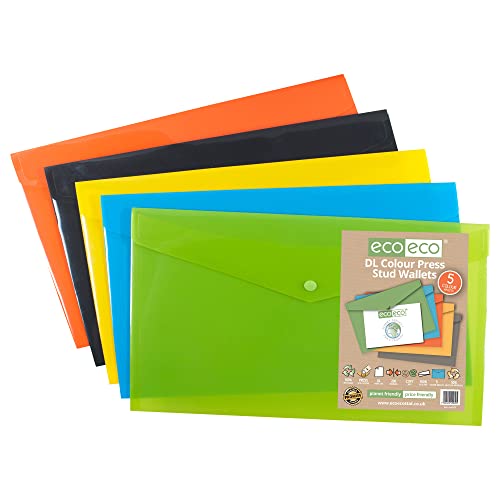 eco-eco DL 50% Recycelt Verschiedene Farben Press Stud Wallets (Packung mit 5) von eco-eco
