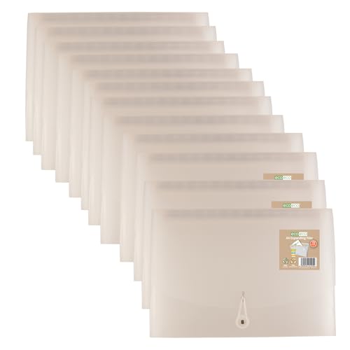 eco-eco Dokumentenmappe, A4, 50% recycelt, 13 transparente Fächer, transparenter Einband, Dokumentenmappe, bedruckte Registerkarten, 12 Stück, eco195 x 12 von eco-eco