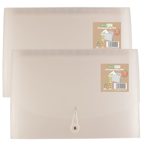eco-eco Dokumentenmappe, A4, 50% recycelt, 13 transparente Fächer, transparenter Einband, Dokumentenmappe, bedruckte Registerkarten, 2 Stück, eco195 x 2 von eco-eco