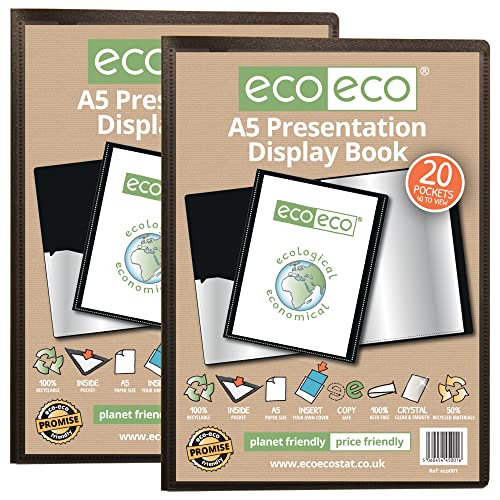 eco-eco Eco001x2 Präsentationsbuch, A5, 50 % recycelt, 20 Taschen, schwarz, mit Kunststoffhüllen von eco-eco