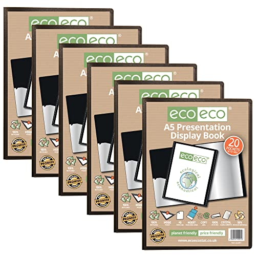 eco-eco Eco001x6 Präsentationsbuch, A5, 50% recycelt, 20 Taschen, schwarz, Aufbewahrungsbox, Portfolio, Kunstmappe, mit Kunststoffhüllen, 6 Stück eco-eco Eco001x6 Präsentationsbuch, A5, 50% recycelt, 20 Taschen, schwarz, Aufbewahrungsbox, Portfolio, Kunstmappe, mit Kunststoffhüllen, 6 Stück von eco-eco