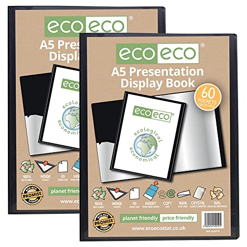 eco-eco Eco019x2 Präsentationsbuch, A5-Format, 50% recycelt, 60 Taschen, schwarz, mit Kunststoffhüllen, 2 Stück von eco-eco