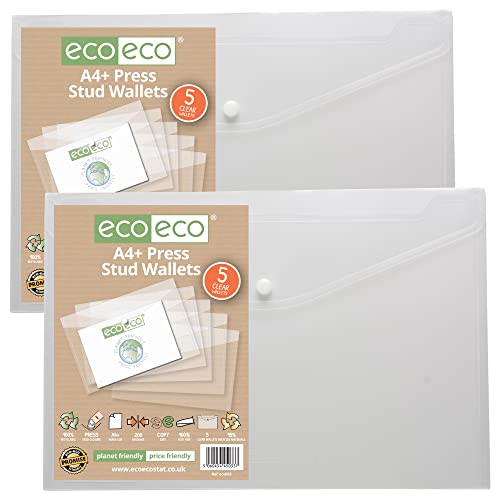 eco-eco Eco033x2 Dokumentenmappe mit Druckknopf, A4+, 50% recycelt, transparent, 10 Stück von eco-eco