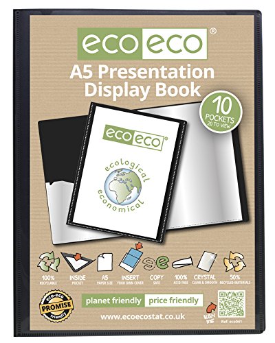 eco-eco Eco041 Präsentationsbuch, A5, 50% recycelt, 10 Taschen, Schwarz von eco-eco