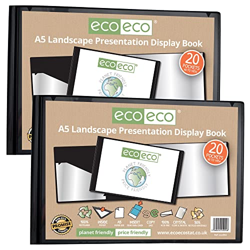 eco-eco Eco094x2 Sichtbuch, A5, 50% recycelt, 20 Taschen, Querformat, mit Kunststoffhüllen, Schwarz von eco-eco