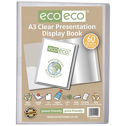 eco-eco Eco102 Präsentationsmappe, A3-Format, 50% recycelt, 60 Hüllen, transparent, Präsentationsmappe mit Kunststoffhüllen von eco-eco