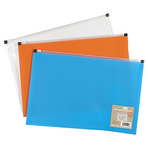 eco-eco Fächermappe mit Reißverschluss, A5, 50% recycelt, transparent, orange, blau, 12 Stück, eco106 x 12 von eco-eco