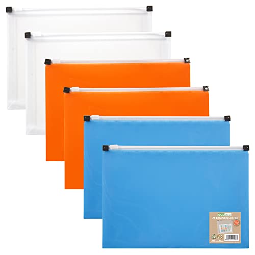 eco-eco Fächermappe mit Reißverschluss, A5, 50% recycelt, transparent, orange, blau, 6 Stück, eco106 x 6 von eco-eco