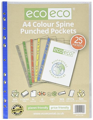 eco-eco Klarsichthüllen, A4, 100% recycelt, mehrfach gelocht, 45 Mikrometer, mehrfarbig, eco130, mehrfarbig, 25 Stück eco-eco Klarsichthüllen, A4, 100% recycelt, mehrfach gelocht, 45 Mikrometer, mehrfarbig, eco130, mehrfarbig, 25 Stück von eco-eco