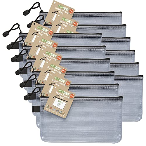 eco-eco Klein 95% Recycelt Super Klar Transparentee Starke Tasche mit Schwarzem Reißverschluss (Packung mit 12) von eco-eco