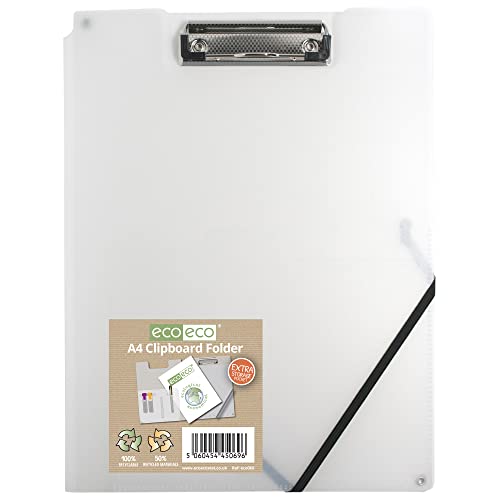 eco-eco Klemmbrettmappe mit Innenfach und Rückentasche, A4, 50% recycelt, transparent, Stiftehalter eco069CL von eco-eco
