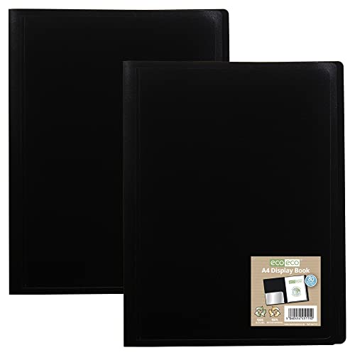 eco-eco Portfolio, A4, 100% recycelt, mit 80 Taschen, Schwarz, flexibler Einband, 2 Stück von eco-eco