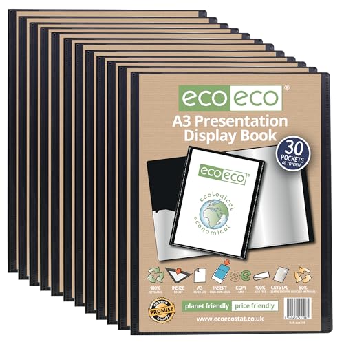 eco-eco Präsentationsbuch, A3-Format, 50% recycelt, 30 Taschen, schwarz, Präsentationsmappe, Portfolio, Kunstordner mit Kunststoffhüllen, 12 Stück, eco198 x 12 eco-eco Präsentationsbuch, A3-Format, 50% recycelt, 30 Taschen, schwarz, Präsentationsmappe, Portfolio, Kunstordner mit Kunststoffhüllen, 12 Stück, eco198 x 12 von eco-eco