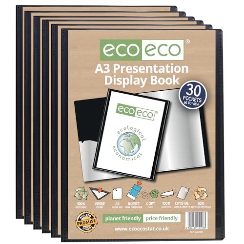 eco-eco Präsentationsbuch, A3-Format, 50% recycelt, 30 Taschen, schwarz, Präsentationsmappe, Portfolio, Kunstordner mit Kunststoffhüllen, 6 Stück, eco198 x 6 eco-eco Präsentationsbuch, A3-Format, 50% recycelt, 30 Taschen, schwarz, Präsentationsmappe, Portfolio, Kunstordner mit Kunststoffhüllen, 6 Stück, eco198 x 6 von eco-eco
