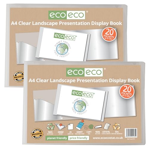 eco-eco Präsentationsbuch, A4, 50% recycelt, 20 Hüllen, transparent, Querformat, Aufbewahrungsetui, Kunstmappe mit Kunststoffhüllen, 2 Stück, eco175 x 2 eco-eco Präsentationsbuch, A4, 50% recycelt, 20 Hüllen, transparent, Querformat, Aufbewahrungsetui, Kunstmappe mit Kunststoffhüllen, 2 Stück, eco175 x 2 von eco-eco