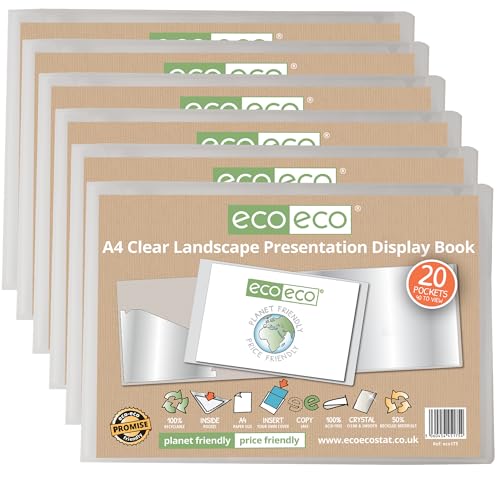 eco-eco Präsentationsbuch, A4, 50% recycelt, 20 Hüllen, transparent, Querformat, Aufbewahrungsetui, Kunstmappe mit Kunststoffhüllen, 6 Stück, eco175 x 6 eco-eco Präsentationsbuch, A4, 50% recycelt, 20 Hüllen, transparent, Querformat, Aufbewahrungsetui, Kunstmappe mit Kunststoffhüllen, 6 Stück, eco175 x 6 von eco-eco
