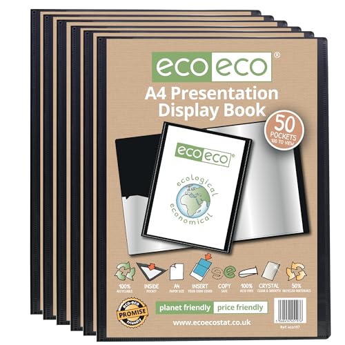 eco-eco Präsentationsbuch, A4-Format, 50% recycelt, 50 Hüllen, schwarz, Präsentationsmappe mit Kunststoffhüllen, 6 Stück, eco197 x 6 eco-eco Präsentationsbuch, A4-Format, 50% recycelt, 50 Hüllen, schwarz, Präsentationsmappe mit Kunststoffhüllen, 6 Stück, eco197 x 6 von eco-eco
