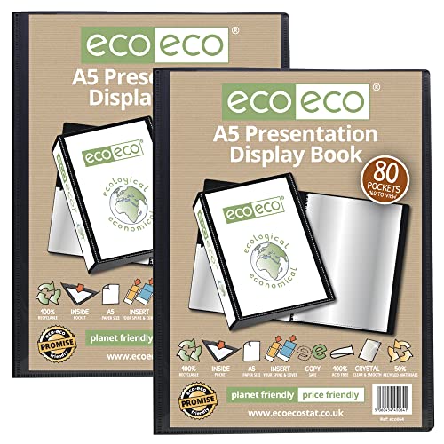 eco-eco Präsentationsbuch, A5, 50% recycelt, 80 Taschen, schwarz, mit Kunststoffhüllen, eco064x2, 2 Stück von eco-eco