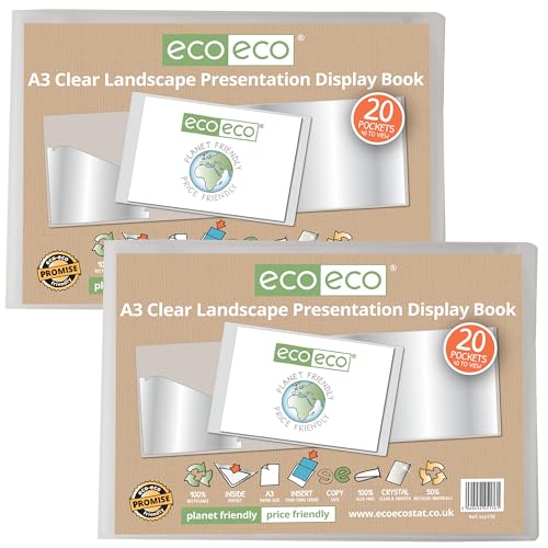 eco-eco Präsentationsmappe, A3, 50% recycelt, 20 Hüllen, transparent, Querformat, Aufbewahrungsetui, Kunstmappe mit Kunststoffhüllen, 2 Stück, eco176 x 2 eco-eco Präsentationsmappe, A3, 50% recycelt, 20 Hüllen, transparent, Querformat, Aufbewahrungsetui, Kunstmappe mit Kunststoffhüllen, 2 Stück, eco176 x 2 von eco-eco