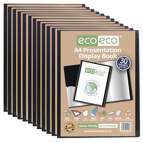eco-eco Präsentationsmappe, A4-Format, 50% recycelt, 30 Taschen, schwarz, Präsentationsmappe, Portfolio, Kunstordner mit Kunststoffhüllen, 12 Stück, eco196 x 12 eco-eco Präsentationsmappe, A4-Format, 50% recycelt, 30 Taschen, schwarz, Präsentationsmappe, Portfolio, Kunstordner mit Kunststoffhüllen, 12 Stück, eco196 x 12 von eco-eco