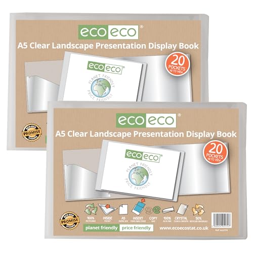 eco-eco Präsentationsmappe, A5, 50% recycelt, 20 Hüllen, transparent, Querformat, Aufbewahrungsetui, Kunstmappe mit Kunststoffhüllen, 2 Stück, eco174 x 2 von eco-eco