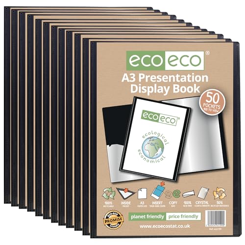 eco-eco Präsentationsmappe mit Kunststoffhüllen, A3-Format, 50% recycelt, 50 Hüllen, Schwarz, 12 Stück, eco199 x 12 eco-eco Präsentationsmappe mit Kunststoffhüllen, A3-Format, 50% recycelt, 50 Hüllen, Schwarz, 12 Stück, eco199 x 12 von eco-eco