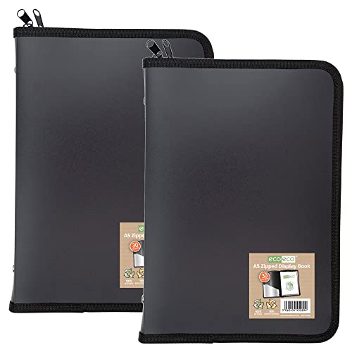 eco-eco eco089x2 Präsentationsmappe mit 30 Taschen, A5, 50% recycelt, mit Reißverschluss, Schwarz, 2 Stück eco-eco eco089x2 Präsentationsmappe mit 30 Taschen, A5, 50% recycelt, mit Reißverschluss, Schwarz, 2 Stück von eco-eco