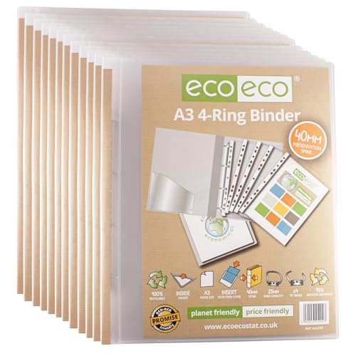 eco-eco Ringordner, A3, 95% recycelt, 4D-Hochformat, transparent, 40 mm Rücken, Kunstmappe, 12 Stück, eco202 x 12 von eco-eco