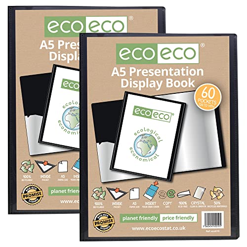 eco-eco eco019x2 Präsentationsbuch, A5-Format, 50% recycelt, 60 Taschen, Schwarz, Präsentationsmappe mit Kunststoffhüllen, 2 Stück von eco-eco