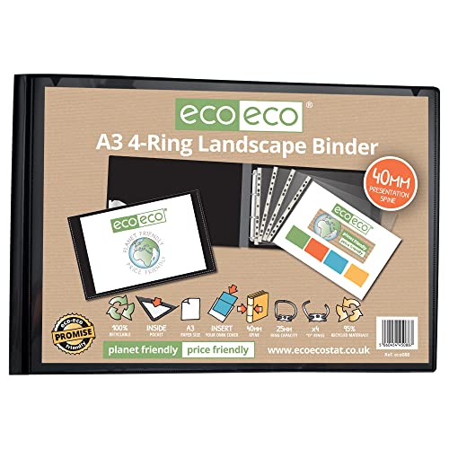 eco-eco eco088 Aktenordner, A3, 95% recycelt, 4D-Querformat, Ringordner, Artwork Portfolio, eco088 von eco-eco