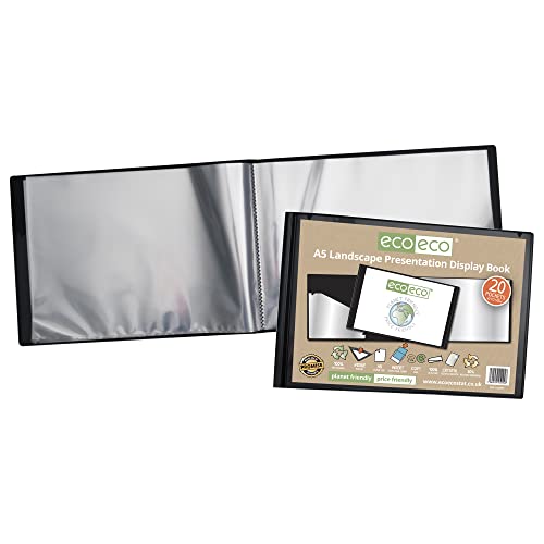 eco-eco eco094 Präsentationsbuch, A5, 50% recycelt, 20 Taschen, Querformat, schwarze Präsentationshülle, Portfolio, Kunstmappe mit Kunststoffhüllen, Schwarz eco-eco eco094 Präsentationsbuch, A5, 50% recycelt, 20 Taschen, Querformat, schwarze Präsentationshülle, Portfolio, Kunstmappe mit Kunststoffhüllen, Schwarz von eco-eco