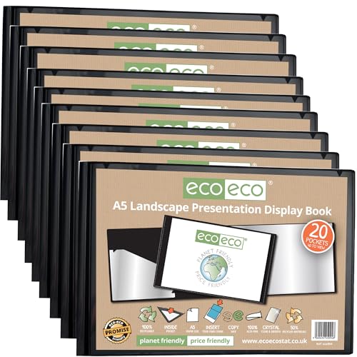 eco-eco eco094 x 12 A5 Präsentationsmappe mit 20 Taschen, 50% recycelt, Querformat, schwarz, mit Kunststoffhüllen, 12 Stück eco-eco eco094 x 12 A5 Präsentationsmappe mit 20 Taschen, 50% recycelt, Querformat, schwarz, mit Kunststoffhüllen, 12 Stück von eco-eco