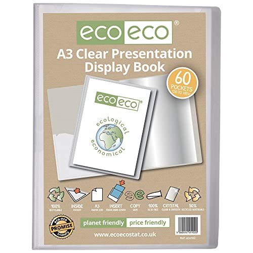 eco-eco eco102 Präsentationsbuch, A3, 50% recycelt, 60 Taschen, transparent, Aufbewahrungsbox, Portfolio, Kunststoffhüllen von eco-eco