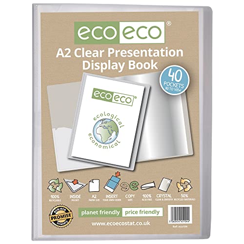 eco-eco eco104 Präsentationsbuch, A2, 50% recycelt, 40 Taschen, transparent, Aufbewahrungsbox, Portfolio, Kunststoffhüllen von eco-eco