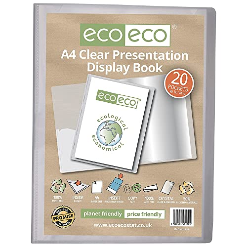 eco-eco eco110 Präsentationsbuch, A4, 50% recycelt, 20 Fächer, durchsichtig, Aufbewahrungsbox, Portfolio-Kunstmappe mit Kunststoffhüllen, transparent eco-eco eco110 Präsentationsbuch, A4, 50% recycelt, 20 Fächer, durchsichtig, Aufbewahrungsbox, Portfolio-Kunstmappe mit Kunststoffhüllen, transparent von eco-eco
