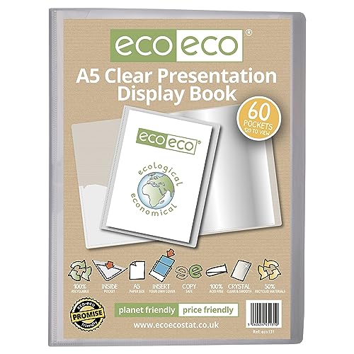 eco-eco Eco131 Präsentationsbuch, A5-Format, 50% recycelt, 60 Taschen, transparent, Präsentationsmappe mit Kunststoffhüllen eco-eco Eco131 Präsentationsbuch, A5-Format, 50% recycelt, 60 Taschen, transparent, Präsentationsmappe mit Kunststoffhüllen von eco-eco