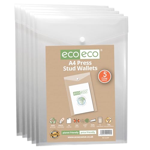 eco-eco eco157 Sichthülle mit Druckknopf, A4, 50% recycelt, transparent, Hochformat, Kunststoff, 330 x 235 mm, 5 Stück, 200 mic, eco157 eco-eco eco157 Sichthülle mit Druckknopf, A4, 50% recycelt, transparent, Hochformat, Kunststoff, 330 x 235 mm, 5 Stück, 200 mic, eco157 von eco-eco