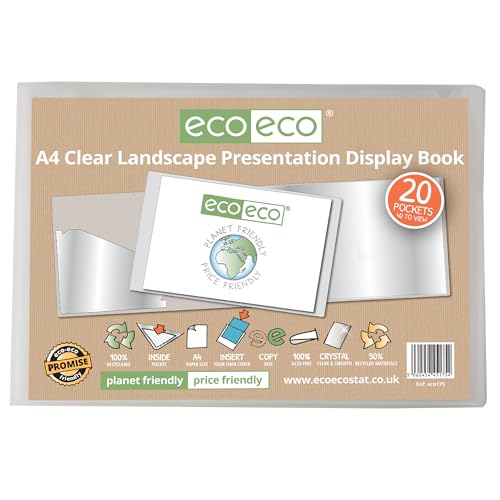 eco-eco eco175 Präsentationsmappe, A4, 50% recycelt, 20 Taschen, transparent, Querformat, Präsentationsmappe, Portfolio, Kunstmappe mit Kunststoffhüllen, transparent eco-eco eco175 Präsentationsmappe, A4, 50% recycelt, 20 Taschen, transparent, Querformat, Präsentationsmappe, Portfolio, Kunstmappe mit Kunststoffhüllen, transparent von eco-eco