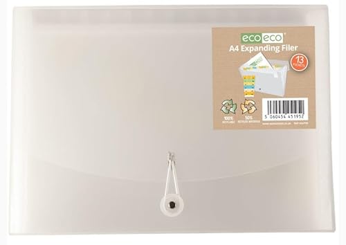 eco-eco eco195 Dokumentenmappe, A4, 50% recycelt, 13 transparente Fächer, transparenter Einband, Dokumentenmappe, bedruckte Registerkarten von eco-eco