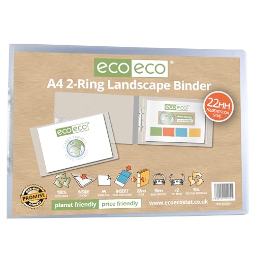 eco-eco eco204 Ringbuch, A4, 95% recycelt, 22 mm Rücken, 2 Ringe, Querformat, transparent von eco-eco