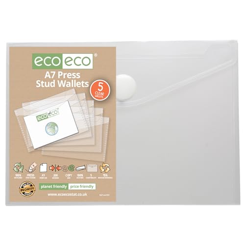eco eco154 Dokumentenmappe, A7, 95% recycelt, transparent, mit Druckknopf, Kunststoff, 5 Stück eco eco154 Dokumentenmappe, A7, 95% recycelt, transparent, mit Druckknopf, Kunststoff, 5 Stück von eco-eco