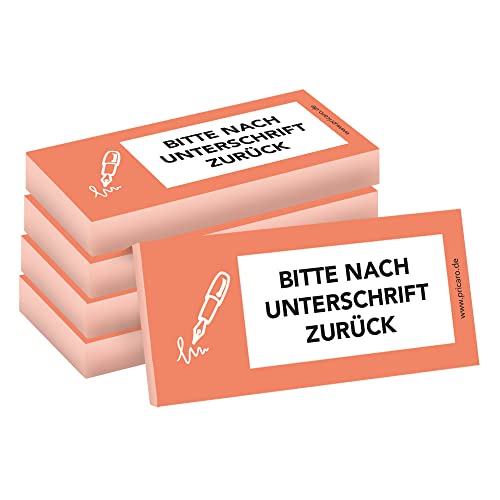 PRICARO Haftnotizen "Nach Unterschrift zurück", orange, 100 Blatt, 5 Stück von PRICARO