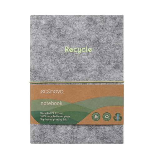 econovo Notizbuch aus PET-Filz / 96 Blätter, Liniert/ 70g/m² weiß Papier/Grau 1 Stück Tagebuch klein DIN A5/ 12 x 17 cm/zu 100% aus Recyclingpapier/Schreibblock Notizblock Noitzheft Busine von econovo
