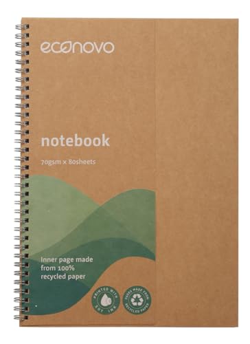 econovo Spirale Notizblock Notizbuch A4 / 100% Recyclingpapier mit Sojatinte/ 80 Blatt Liniert/ 1 Stück Braun/Kraft Cover/für Büro und Schule/Tagebuch Schreibblock Business Notizheft Skizzenblock von econovo