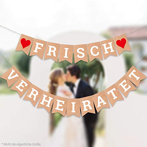 ecooe Frisch Verheiratet Banner Dekoration für Hochzeit Brautdusche Just Married Girlande mit 19Stk Wimpeln und 3M Jute Seil*2 von ecooe