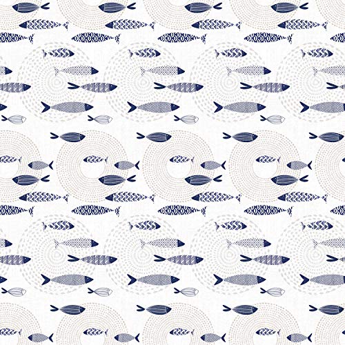 ecosoul Wachstuchtischdecke Wachstuch Gartentischdecke Fische in weiß mit dunkelblauem Muster in 140cm Breite Meterware Länge wählbar (180cm x 140cm) von ecosoul